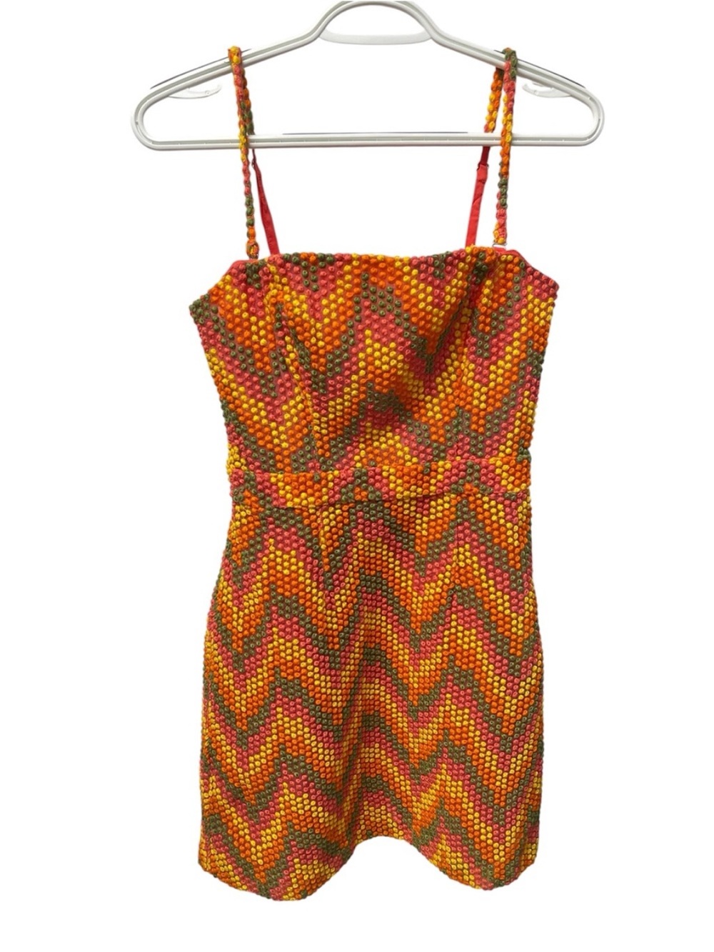 Beth Bowley Strapless
Embroidered Dress Coral Geometric ChevronRetro 60s Style 2